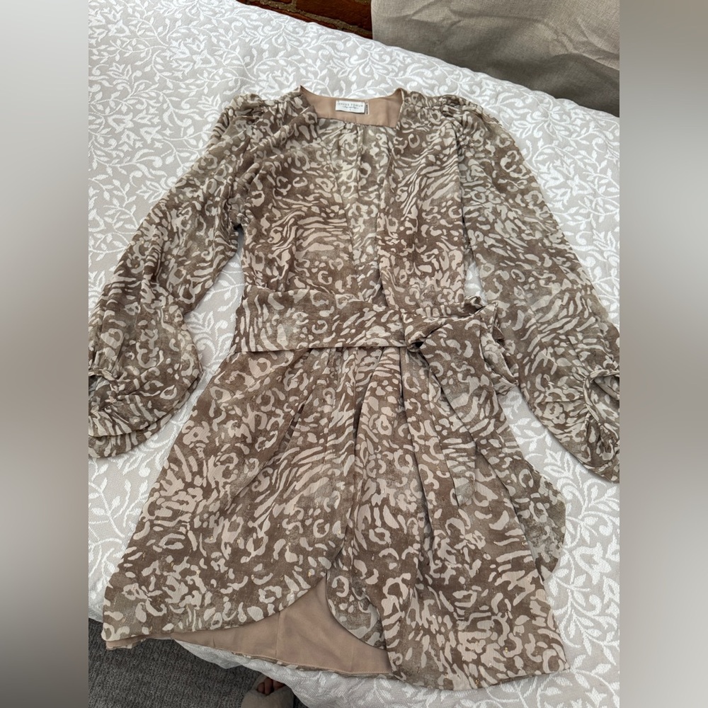 Long sleeve sheer animal print wrap dress size L